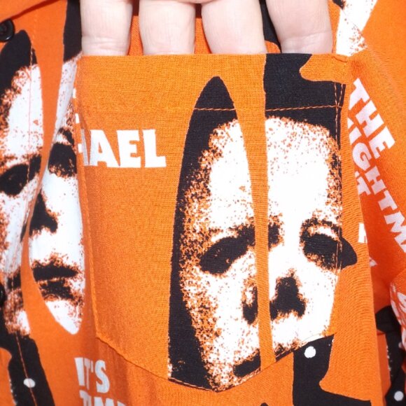 HALLOWEEN 2 Shirt, 3XL, Button front, Short sleeves, Pocket, Orange, Rayon - Picture 4 of 12